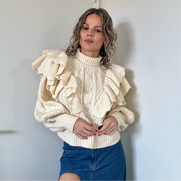 Zara Sweaters - Zara ruffled cable knit sweater blogger fav
